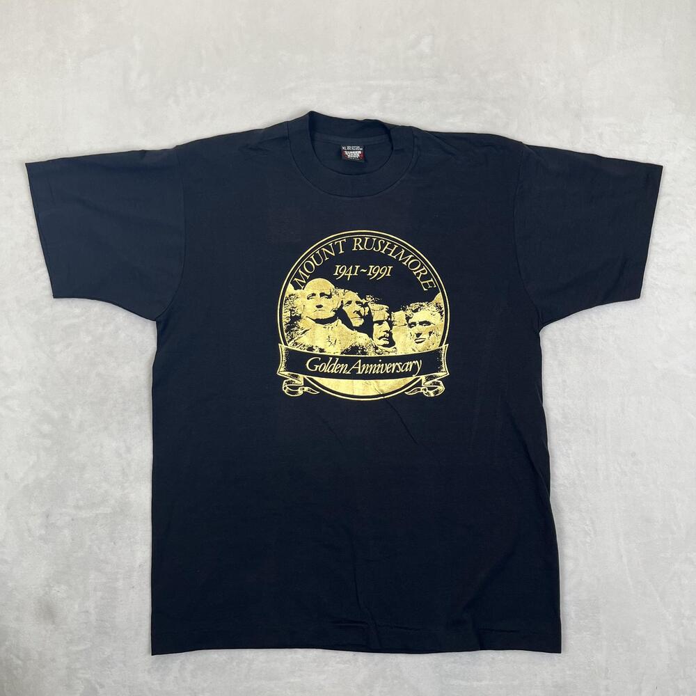 Vintage Mount Rushmore Golden Anniversary T-Shirt Mens XL Black Graphic 90s